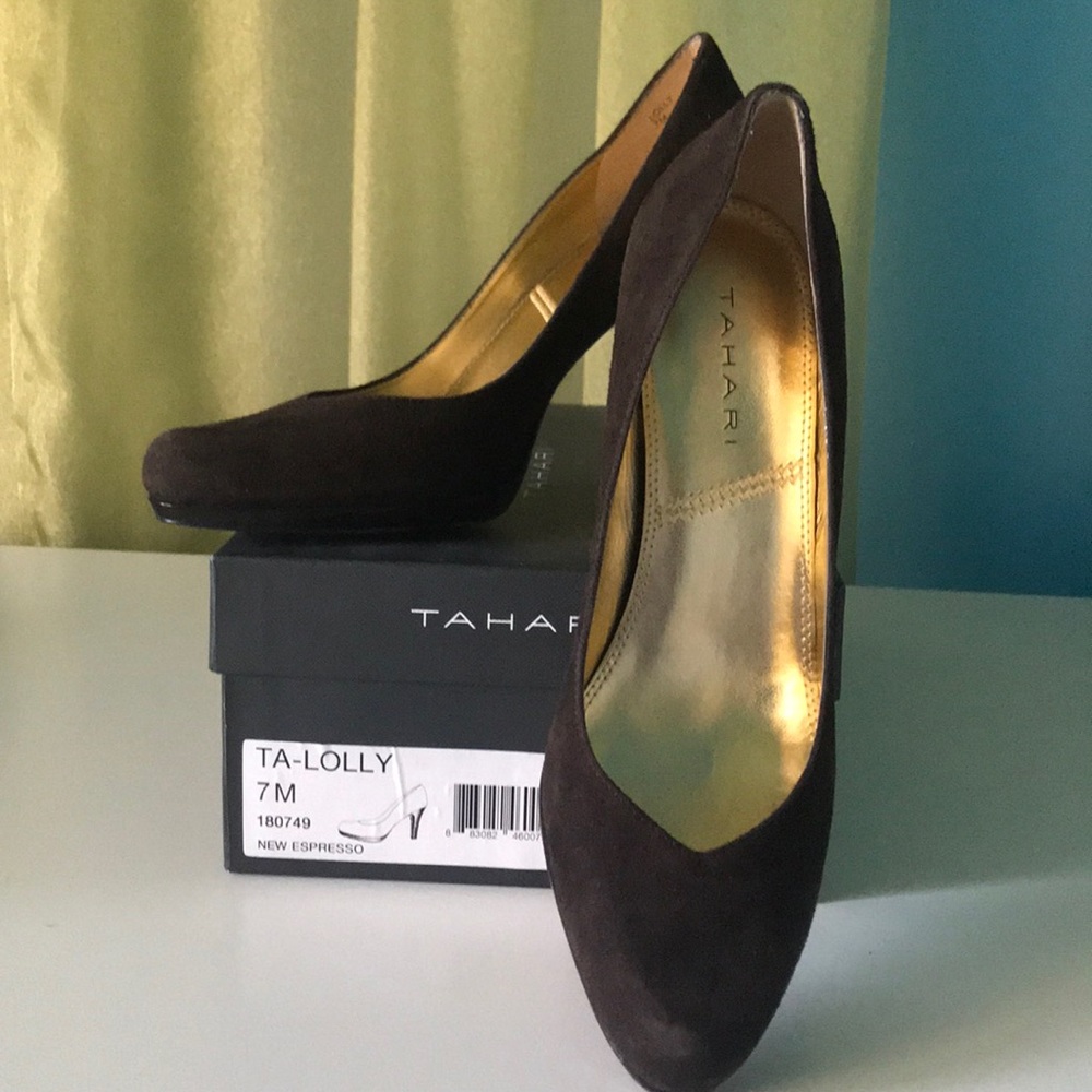 Tahari Lolly Espresso Suede Pumps